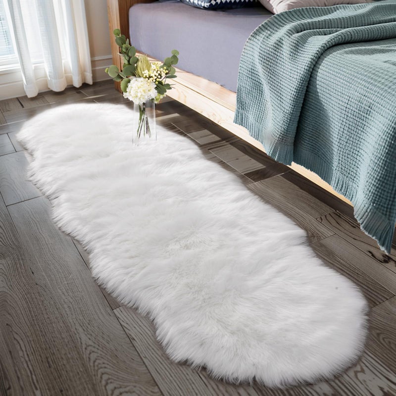 Ciicool Ultra Soft Faux Sheepskin Fur Rug Fluffy Rug for Bedroom Fuzzy Carpet for Living Room Kid's Room Nursery Decor, White 2 x 6 Feet - Image 1